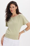 Kadın Slim Fit Dar Kesim Kısa Kollu Kayık Yaka Yeşil Tişört