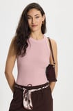 Kadın Slim Fit Dar Kesim Bisiklet Yaka Fitilli Görünümlü Askılı Likralı Pudra Rengi Bluz Atlet