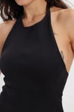 Kadın Slim Fit Dar Kesim  %100 Pamuk Boyundan Bağlamalı Sıfır Kol Siyah Bluz