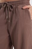Kadın Relax Fit Rahat Kesim %100 Pamuk Beli Bağcıklı Lastikli Çift Cepli Kahverengi Pantolon