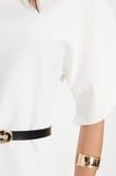 Kadın Slim Fit Dar Kesim Kol Detaylı İnce Kemerli Fermuarlı Beyaz Bluz