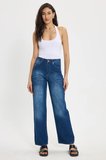 Kadın Relax Fit Rahat Kesim %100 Pamuk Cepli Geniş Paça Lacivert Jean Kot Pantolon