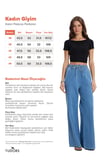 Kadın Relax Fit Rahat Kesim %100 Pamuk Beli Bağcıklı Lastikli Denim Efektli Açık Mavi Palazzo Pantolon
