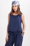 Kadın Standart Fit Normal Kesim Likralı Bisiklet Yaka Bluz Geniş Paça Lacivert Pantolon Takım