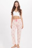 Kadın Regular Fit Klasik Kesim Viskon Beli Lastikli Fiyonk Detaylı Baskılı Turuncu Pijama Altı