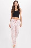 Kadın Regular Fit Klasik Kesim Viskon Beli Lastikli Fiyonk Detaylı Baskılı Pembe Pijama Altı