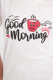 Kadın Regular Fit Klasik Kesim Pamuklu Bisiklet Yaka Kısa Kollu Baskılı Beyaz Pijama Takımı