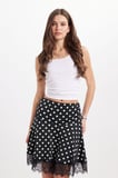 Kadın Slim Fit Dar Kesim Korse Detaylı Puantiyeli Likralı Dantelli Siyah Kısa Mini Etek