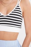 Kadın Slim Fit Dar Kesim Sırtı Çapraz Bağlamalı Askılı V Yaka Çizgili Ekru Crop 