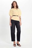 Kadın Slim Fit Dar Kesim Kol Detaylı İnce Kemerli Fermuarlı Sarı Bluz