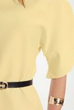 Kadın Slim Fit Dar Kesim Kol Detaylı İnce Kemerli Fermuarlı Sarı Bluz