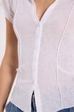 Kadın Slim Fit Dar Kesim Kısa Kollu Gömlek Yaka Beyaz Gömlek