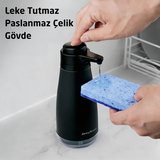 Sense Touch Manuel Pompalı Sıvı Sabunluk | Paslanmaz Çelik | 450ml Şeffaf Seviye Bölmesi | Parmak İzi Bırakmaz | Banyo ve Mutfak | Siyah
