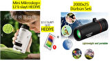 Çocuklar için Eğitici 2 li set -Işıklı Minİ Cep Boy Zoomlu El Mikroskop Seti + 2000x25 Mini El Dürbünü (Başlangıç Seti)