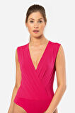 Türen Kruvaze Yaka Kolsuz Çıtçıtlı Body 3502/Fuşya