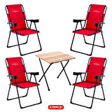 4 Adet Katlanır Kamp Sandalyesi ve Masa Seti - Rest - Kırmızı - 130 KG Taşıma