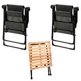 2 Adet Katlanır Kamp Sandalyesi ve Masa Seti - Rest - Haki - 130 KG Taşıma