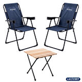 2 Adet Katlanır Kamp Sandalyesi ve Masa Seti - Rest - Lacivert - 130 KG Taşıma