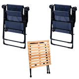 2 Adet Katlanır Kamp Sandalyesi ve Masa Seti - Rest - Lacivert - 130 KG Taşıma