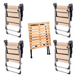 4 Adet Katlanabilir Kamp Sandalyesi ve Masa Seti - Rock - Bej (A-02) - Bardaklıklı - 140 KG Taşıma
