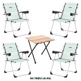4 Adet Katlanabilir Kamp Sandalyesi ve Masa Seti - Rock - Su Yeşili (A-03) - Bardaklıklı - 140 KG Taşıma