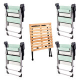 4 Adet Katlanabilir Kamp Sandalyesi ve Masa Seti - Rock - Su Yeşili (A-03) - Bardaklıklı - 140 KG Taşıma