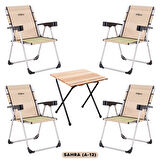 4 Adet Katlanabilir Kamp Sandalyesi ve Masa Seti - Rock - Sahra (A-12) - Bardaklıklı - 140 KG Taşıma