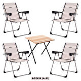 4 Adet Katlanabilir Kamp Sandalyesi ve Masa Seti - Rock - Bozkır (A-21) - Bardaklıklı - 140 KG Taşıma
