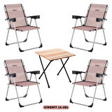 4 Adet Katlanabilir Kamp Sandalyesi ve Masa Seti - Rock - Kiremit (A-28) - Bardaklıklı - 140 KG Taşıma