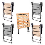 4 Adet Katlanır Kamp Sandalyesi ve Masa Seti - Rock - Kül Gri / Bej - Bardaklıklı - 140 KG