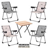4 Adet Katlanır Kamp Sandalyesi ve Masa Seti - Rock - Kül Gri / Kestane - Bardaklıklı - 140 KG