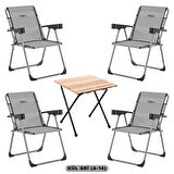 4 Adet Katlanır Kamp Sandalyesi ve Masa Seti - Rock - Kül Gri A14 - Bardaklıklı - 140 KG