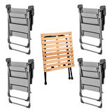 4 Adet Katlanır Kamp Sandalyesi ve Masa Seti - Rock - Kül Gri A14 - Bardaklıklı - 140 KG