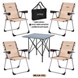 4 Adet Katlanır Kamp Sandalyesi ve Alüminyum Masa Seti - Rock Dark - Bej - Taşıma Çantalı