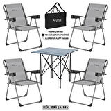 4 Adet Katlanır Kamp Sandalyesi ve Alüminyum Masa Seti - Rock Dark - Kül Gri - Taşıma Çantalı