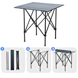 4 Adet Katlanır Kamp Sandalyesi ve Alüminyum Masa Seti - Rock Dark - Kül Gri - Taşıma Çantalı