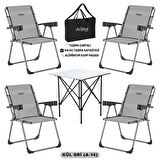 4 Adet Katlanır Kamp Sandalyesi ve Alüminyum Masa Seti - Rock Silver - Kül Gri - Taşıma Çantalı