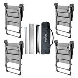 4 Adet Katlanır Kamp Sandalyesi ve Alüminyum Masa Seti - Rock Silver - Kül Gri - Taşıma Çantalı