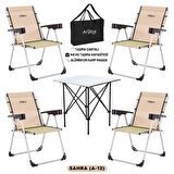 4 Adet Katlanır Kamp Sandalyesi ve Alüminyum Masa Seti - Rock Silver - Sahra - Taşıma Çantalı