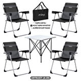4 Adet Katlanır Kamp Sandalyesi ve Alüminyum Masa Seti - Rock Silver - Antrasit - Taşıma Çantalı
