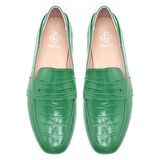 Olsen Yeşil Kadın Kroko Baskılı Deri Loafer