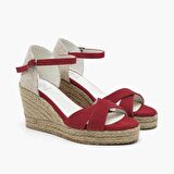 Lily Kırmızı Kadın Dolgu Topuk Süet Espadril Sandalet