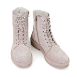 Kadın Bej Fermuarlı Deri Postal Bot