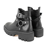 Kadın Siyah Fermuarlı Deri Bot