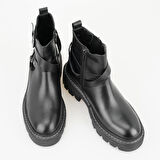 Kadın Siyah Fermuarlı Deri Bot