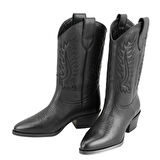 Rio Siyah Kadın Desenli Deri Kovboy Çizmesi