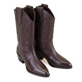 Rio Kahve Kadın Desenli Deri Kovboy Çizmesi