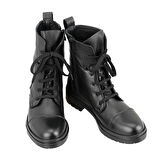 Kadın Siyah Fermuarlı Deri Bot