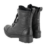 Kadın Siyah Fermuarlı Deri Bot