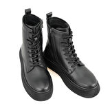 Juno Siyah Kadın Fermuarlı Deri Bot